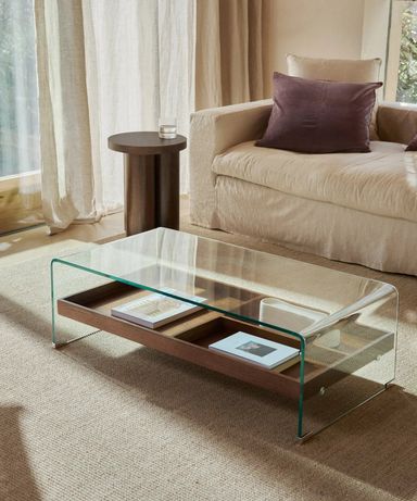 Salontafel van gehard glas en hout Corina (110x55 cm)