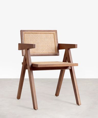 Chaise de salle à manger en bois et rotin avec accoudoirs Chiara Arms