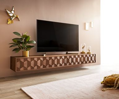 Floating TV Stand Fevo 220cm Acacia Wood Brown 4 Doors