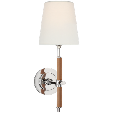 Bryant Wrapped Sconce in Polished Nickel & Natural Leather