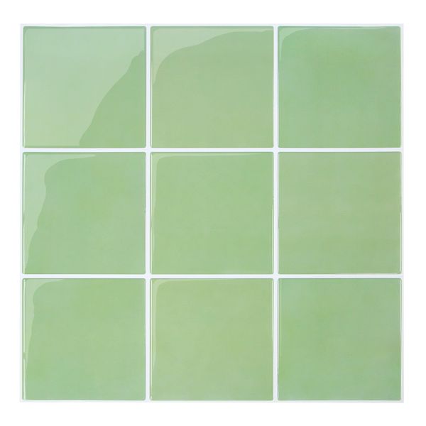 Sage Green Ceramic Square Peel and Stick Backsplash Tile - Thicker Design