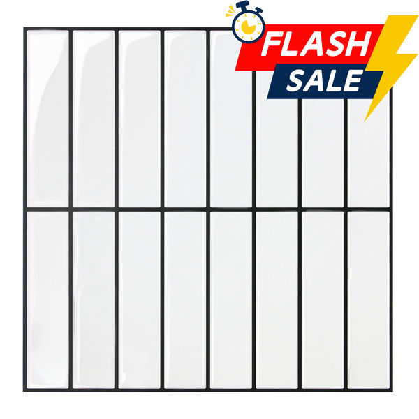 White and Black Linear Peel and Stick Backsplash Tile
