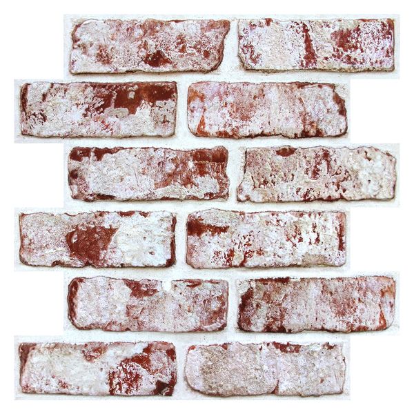 3D White Red Whitewash Brick Peel and Stick Wall Tile