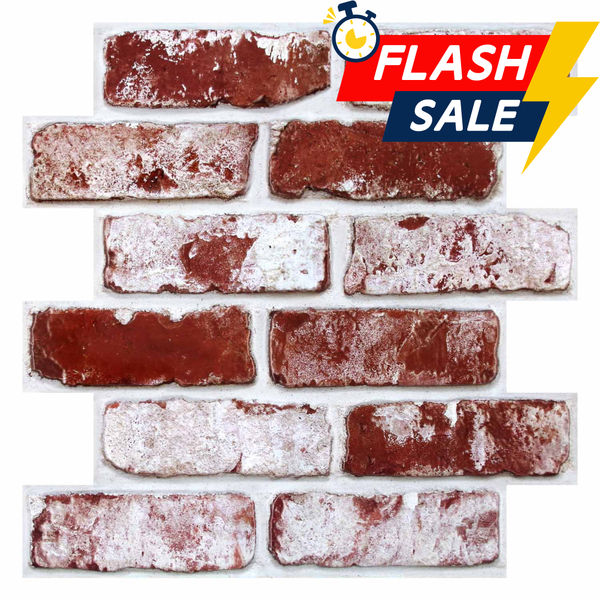 3D Red White Whitewash Brick Peel and Stick Wall Tile