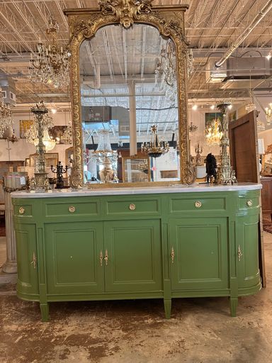French Green Lacquered Marble Top Sideboard