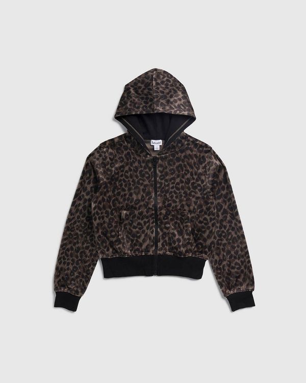 Girls Cheetah Velour Zip Up Sweater