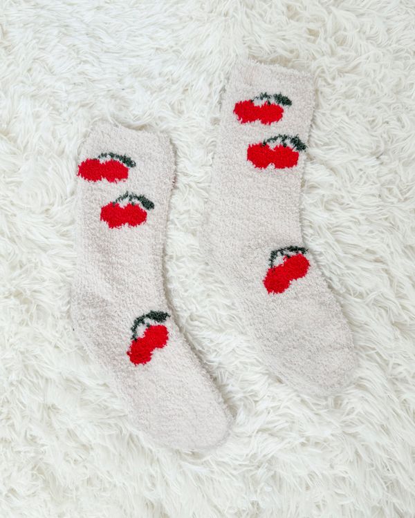 Cherries Bia Fuzzy Yarn Socks