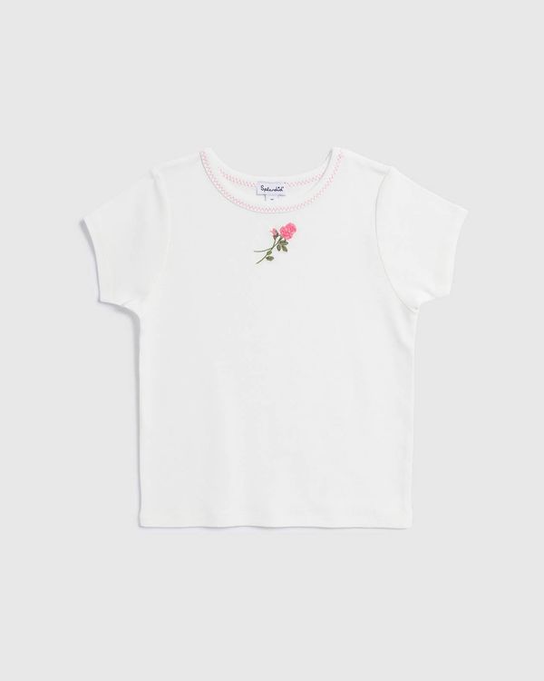 Girls Rose Embroidered Tee