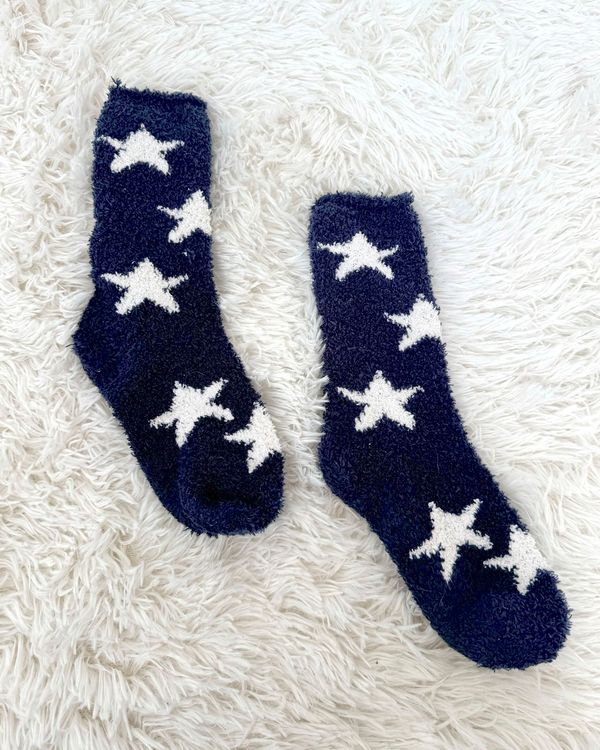 Navy Oat Bia Fuzzy Yarn Socks