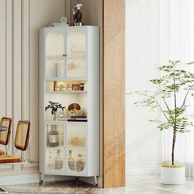 Contemporary Scandinavian Triangular Cold-Rolled Steel Tempered Glass Corner Cabinet 2-Cabinet 2-Tier For Living Room