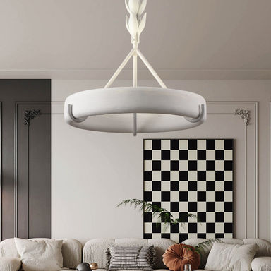 Traditional French Metal Resin Round Carved Floral LED Chandeliers For Living Room