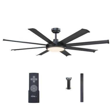60" Industrial DC Motor Downrod Mount Ceiling Fan with Lighting and Remote Control