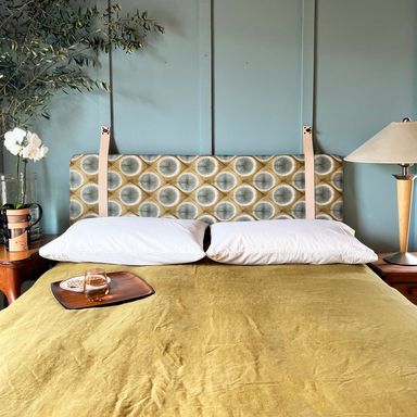 Green & Aqua Eclipse Pattern  - Hanging Headboard or Backrest Cushion with Leather Straps