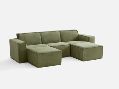 Pop-Seat 3 Seats with 2 Ottomans, Compressed Self-Inflating Foam Sofa, Boneless Couch