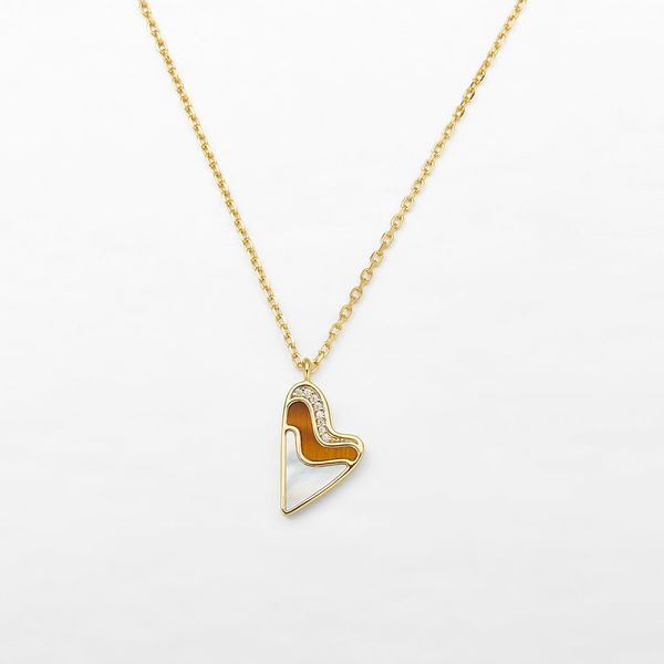 Tiger's Eye & Mother of Pearl Heart Pendant Necklace