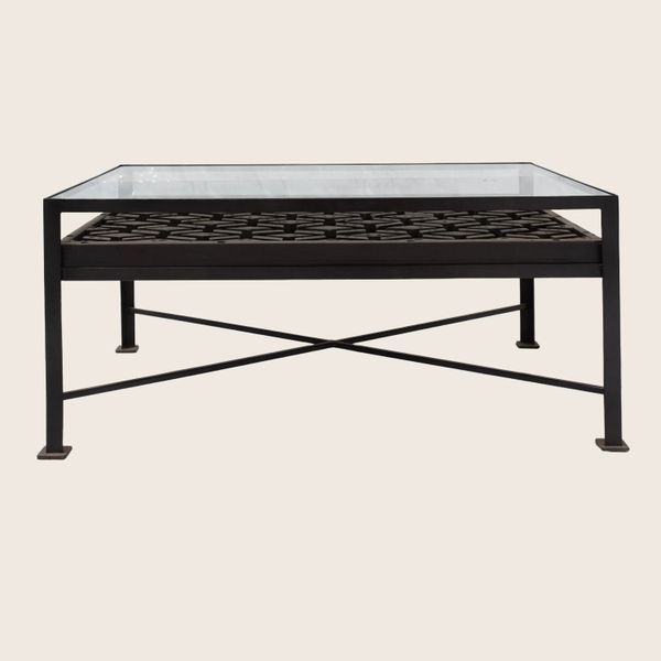 Vintage Concrete Mold Coffee Table | Glass Top