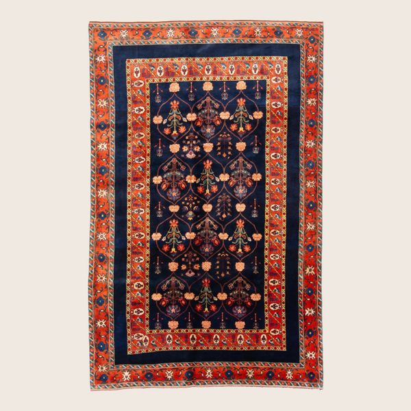 Red Blue Traditional Persian Gabbeh Wool Rug - 6'9" x 10'