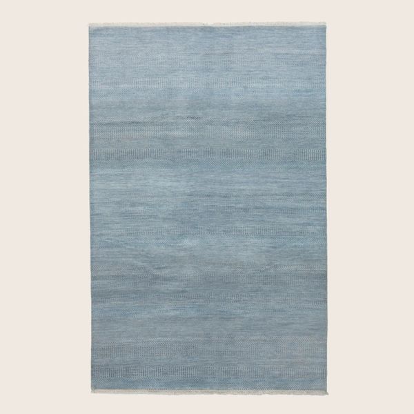Light Blue Transitional Indo Savannah Wool Art Silk Blend Rug - 6'1" x 9'4"