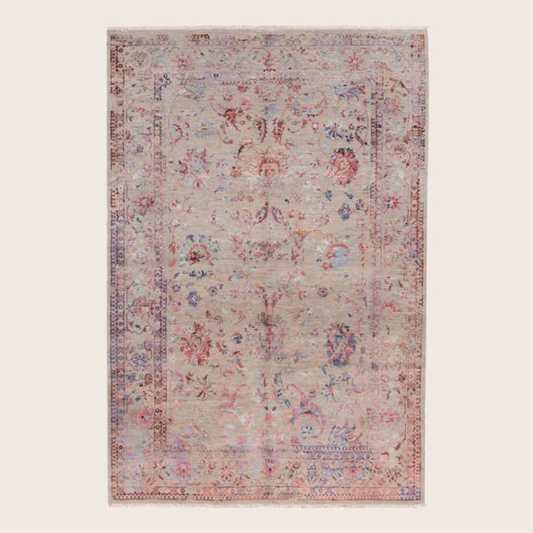 Multicolored Traditional Indo Ikat Wool Art Silk Blend Rug - 6'2" x 9'4"