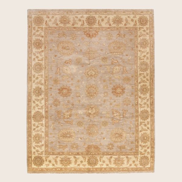 Beige Traditional Indo Oushak Wool Art Silk Blend Rug - 8'2" x 10'5"