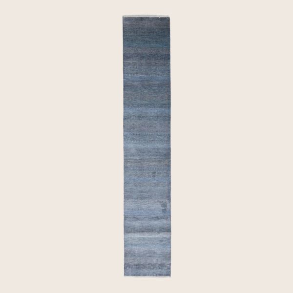 Denim Transitional Indo Savannah Wool Art Silk Blend Runner - 2'7" x 14'4"