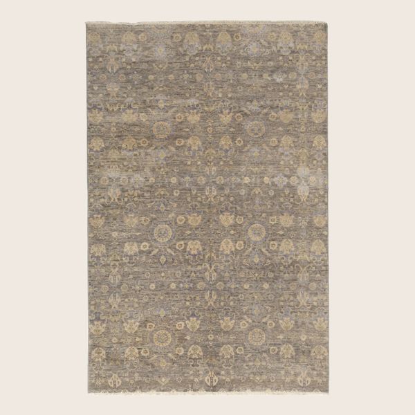 Grey Traditional Indo Ikat Wool Art Silk Blend Rug - 6' x 9'3"