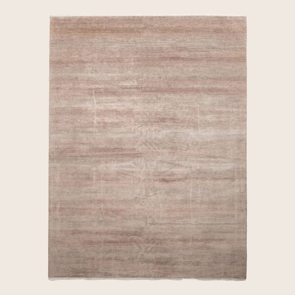 Light Brown Textured Indo Savannah Wool Art Silk Blend Rug - 12' x 15'1"