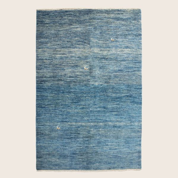 Blue Textured Pak Gabbeh Wool Rug - 4'1 x 6'7"