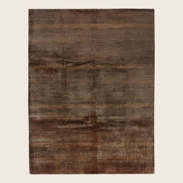 Dark Brown Textured Indo Savannah Wool Art Silk Blend Rug - 8'1" x 10'1"