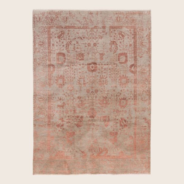 Peach Traditional Indo Ikat Wool Art Silk Blend Rug - 9' x 12'3"