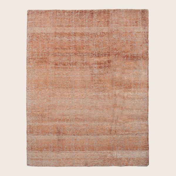 Rust Textured Indo Ikat Wool Art Silk Blend Rug - 8' x 9'1