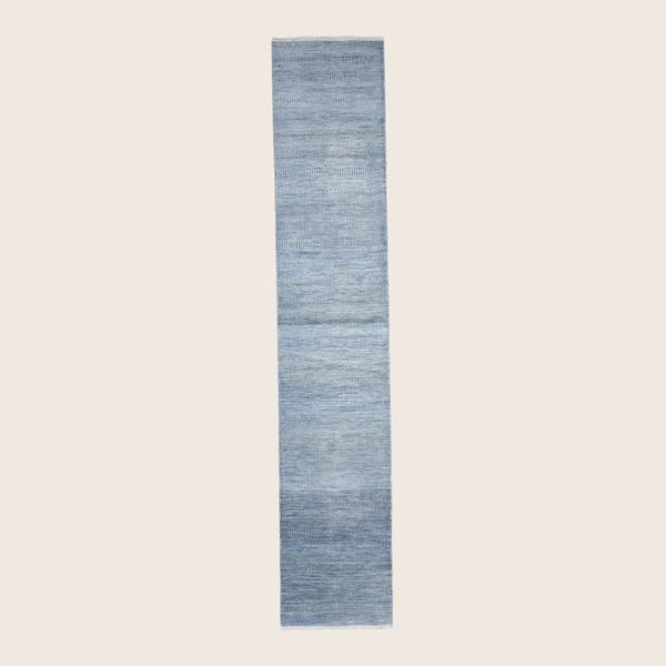 Blue Transitional Indo Savannah Wool Art Silk Blend Runner - 2'8" x 13'1