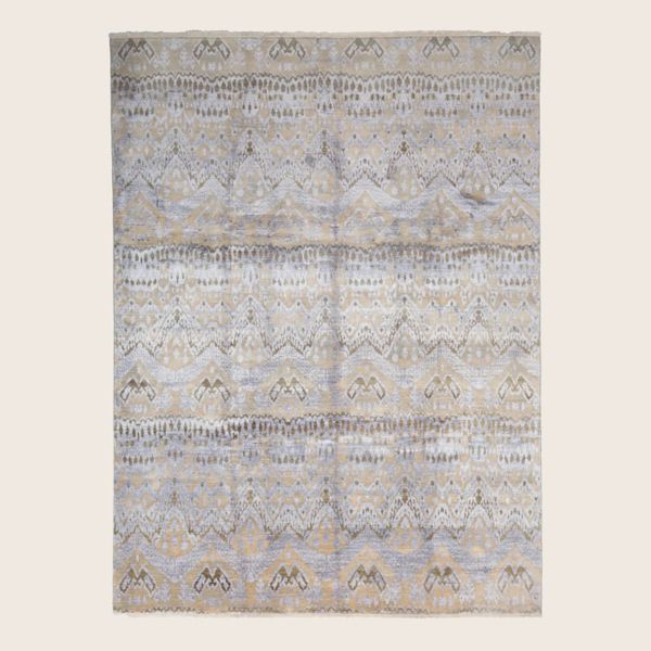 Multicolored Transitional Indo Ikat Wool Art Silk Blend Rug - 8'1 x 12'5"