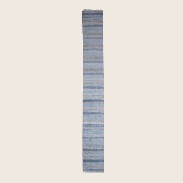 Blue Transitional Indo Savannah Wool Art Silk Blend Runner - 2'6" x 18'7"