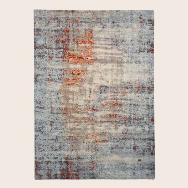 Blue Orange Contemporary Indo Ikat Wool Art Silk Blend Rug - 9'1" x 12'3"