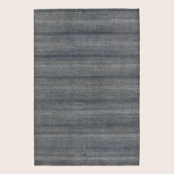 Dark Blue Textured Indo Savannah Wool Art Silk Blend Rug - 6'2" x 9'