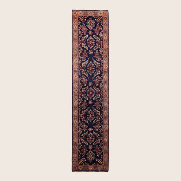 Navy Traditional Indo Sarouk Wool Runner - 2'8" x 11'1