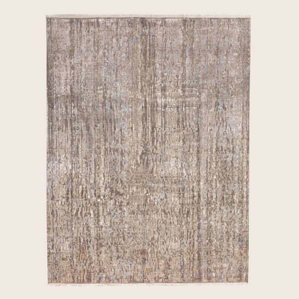 Brown Textured Indo Ikat Wool Art Silk Blend Rug - 8'2" x 10'2"