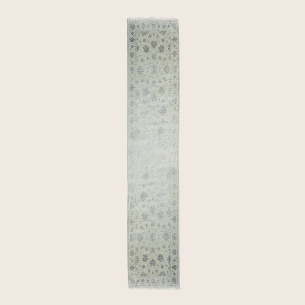 Light Teal Transitional Indo Ikat Wool Art Silk Blend Runner - 2'7" x 19'1