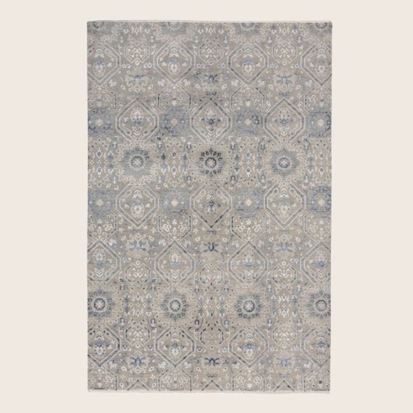 Silver Transitional Indo Ikat Wool Art Silk Blend Rug - 6'1" x 9'1"