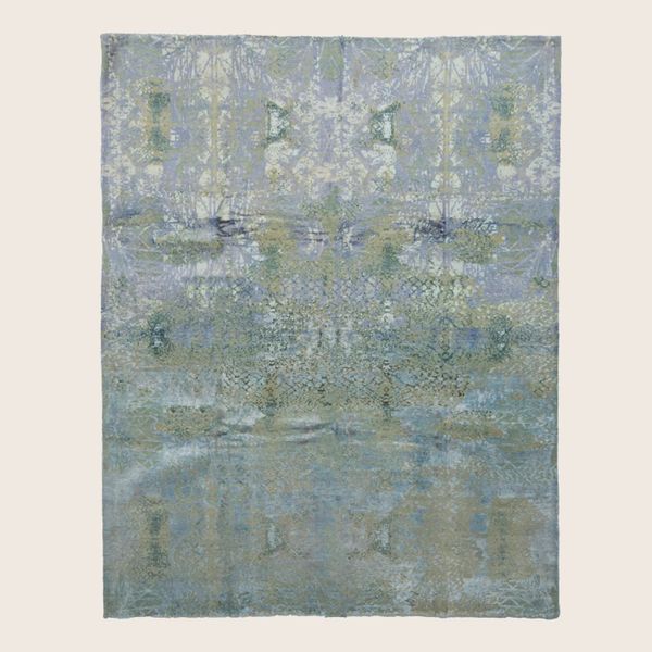 Blue Green Transitional Indo Ikat Wool Art Silk Blend Rug - 8' x 10'2"