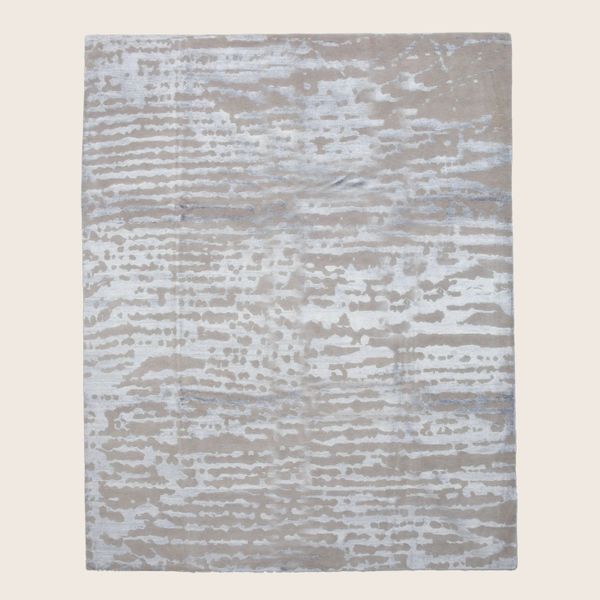 Blue Silver Textured Indo Ikat Wool Art Silk Blend Rug - 8'1" x 10'2"