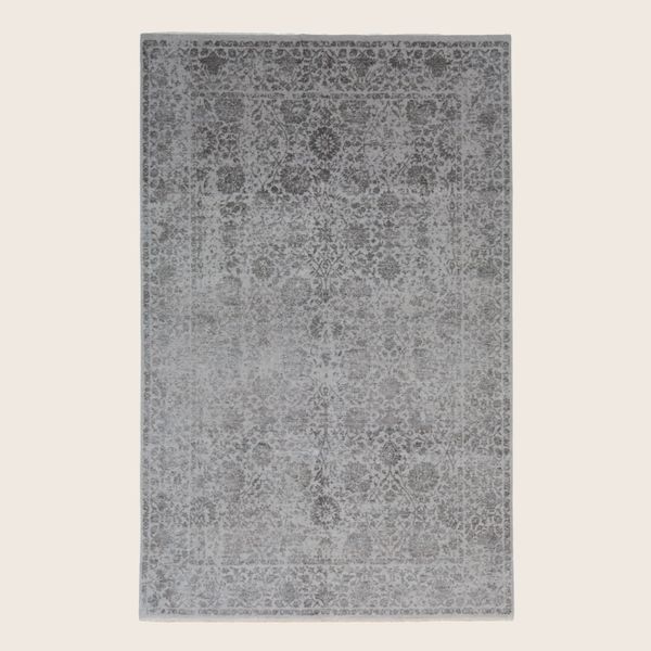 Grey Traditional Indo Ikat Wool Art Silk Blend Rug - 6'1" x 9'