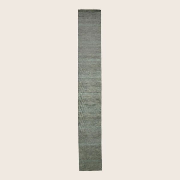 Teal Grey Transitional Indo Savannah Wool Art Silk Blend Runner - 2'7" x 18'3"