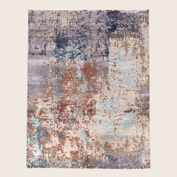 Multicolored Contemporary Indo Ikat Wool Art Silk Blend Rug - 7'1 x 10'