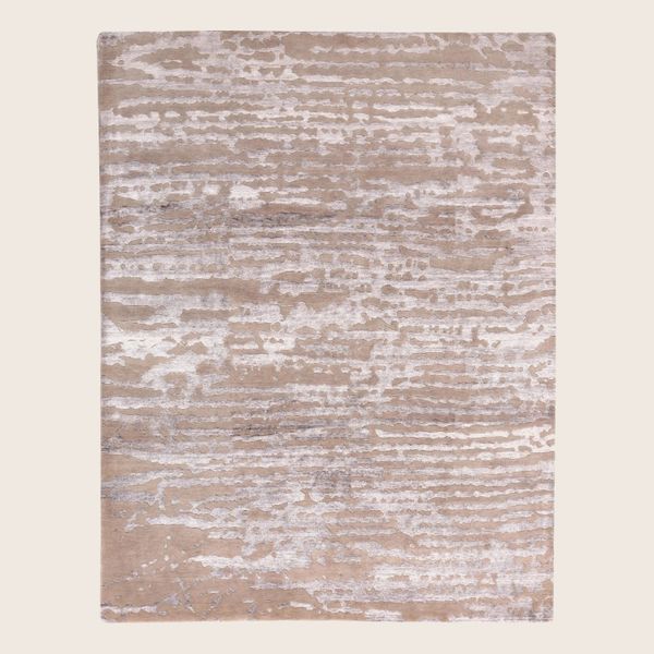 Purple Silver Contemporary Indo Ikat Wool Art Silk Blend Rug - 8' x 10'