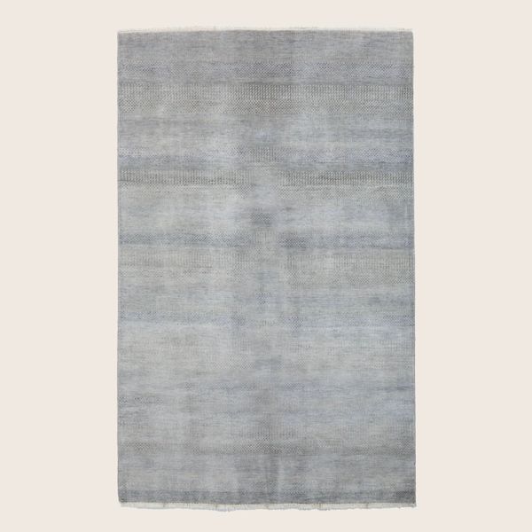 Grey Blue Transitional Indo Savannah Wool Art Silk Blend Rug - 6' x 9'5"