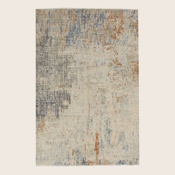 Beige Multi Contemporary Indo Ikat Wool Art Silk Blend Rug - 6'1" x 9'4"