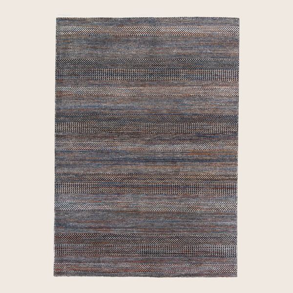 Brown Blue Transitional Indo Savannah Wool Art Silk Blend Rug - 5'1" x 7'2"