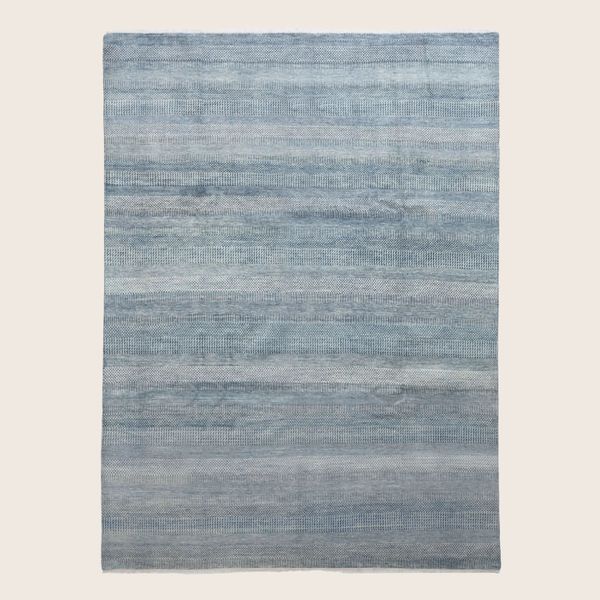 Blue Transitional Indo Savannah Wool Art Silk Blend Rug - 8'1 x 12'